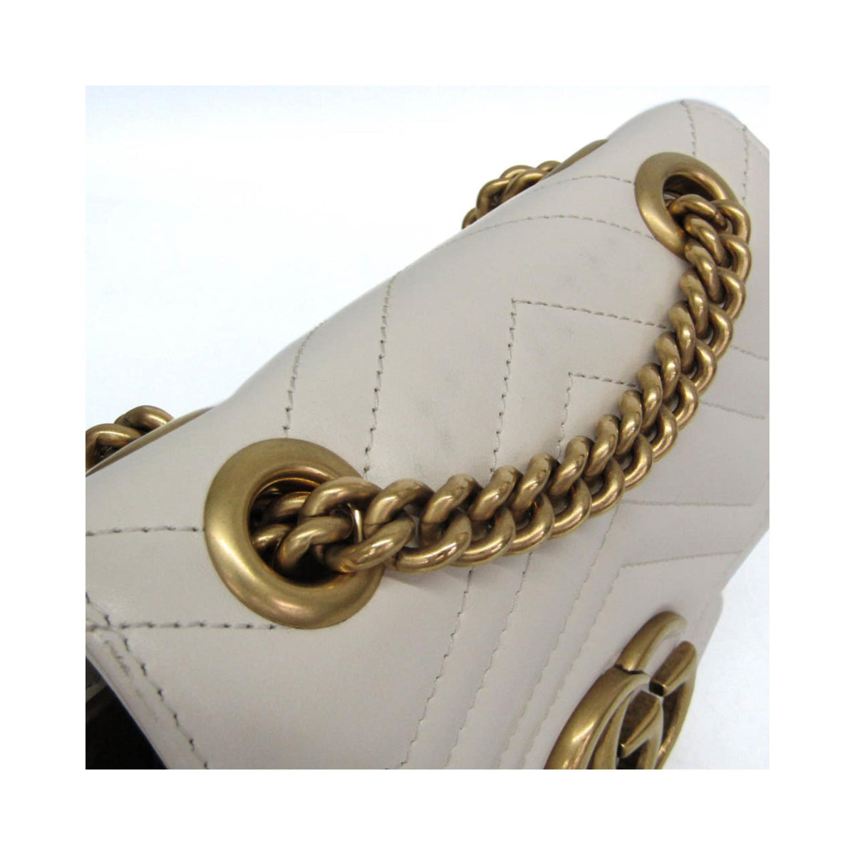Gucci - Borsa a spalla GG Marmont quadrata con patta mini in pelle - Bianca