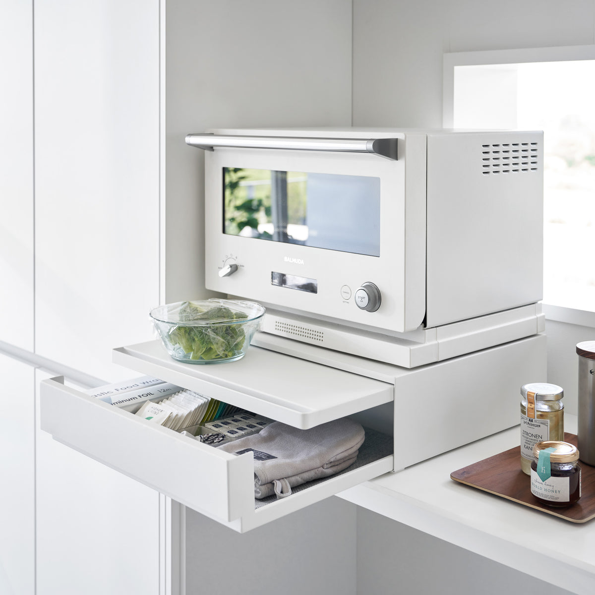 Tower Sliding Countertop Tray with Drawer - White