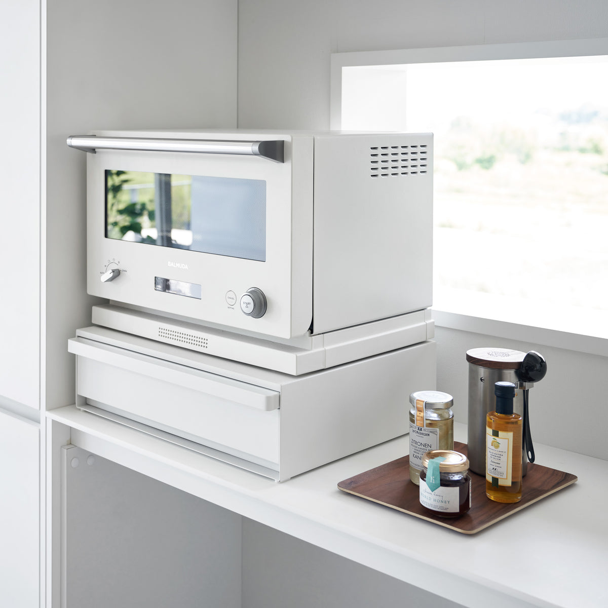 Tower Sliding Countertop Tray with Drawer - White