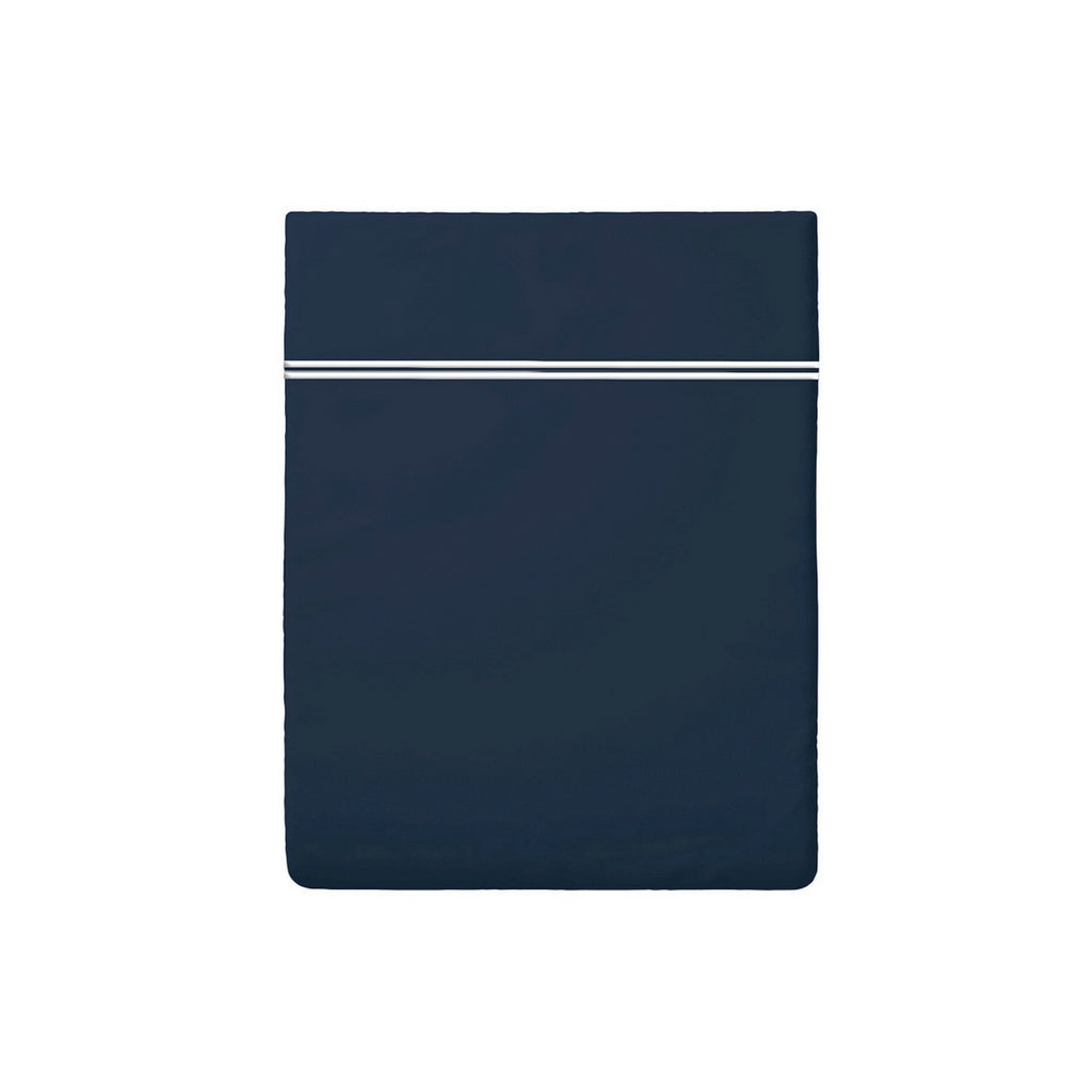 Annecy - Drap Plat - Satin De Coton - Blanc / Bleu Foncé