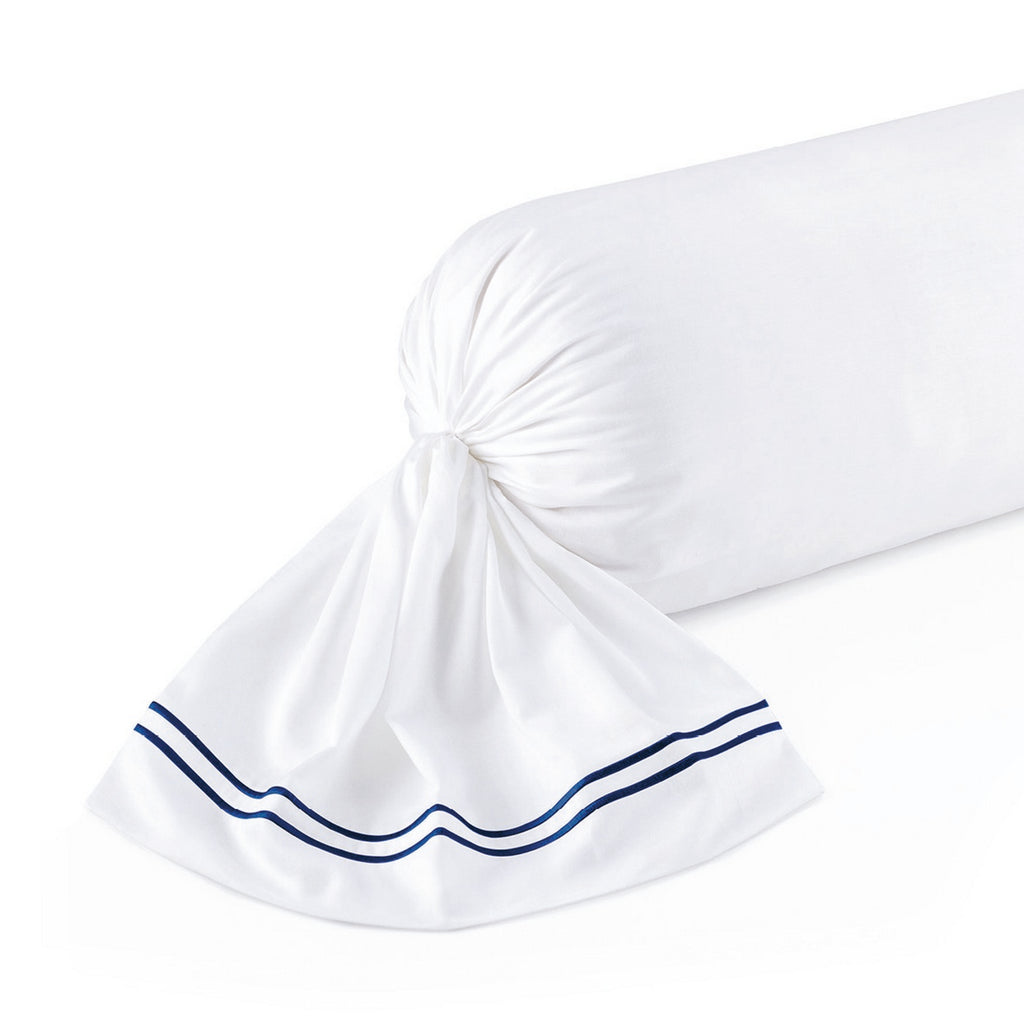 Annecy - Taie De Traversin - Satin De Coton - Bleu Foncé / Blanc