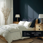 Annecy - Drap Plat - Satin De Coton - Bleu Foncé / Blanc