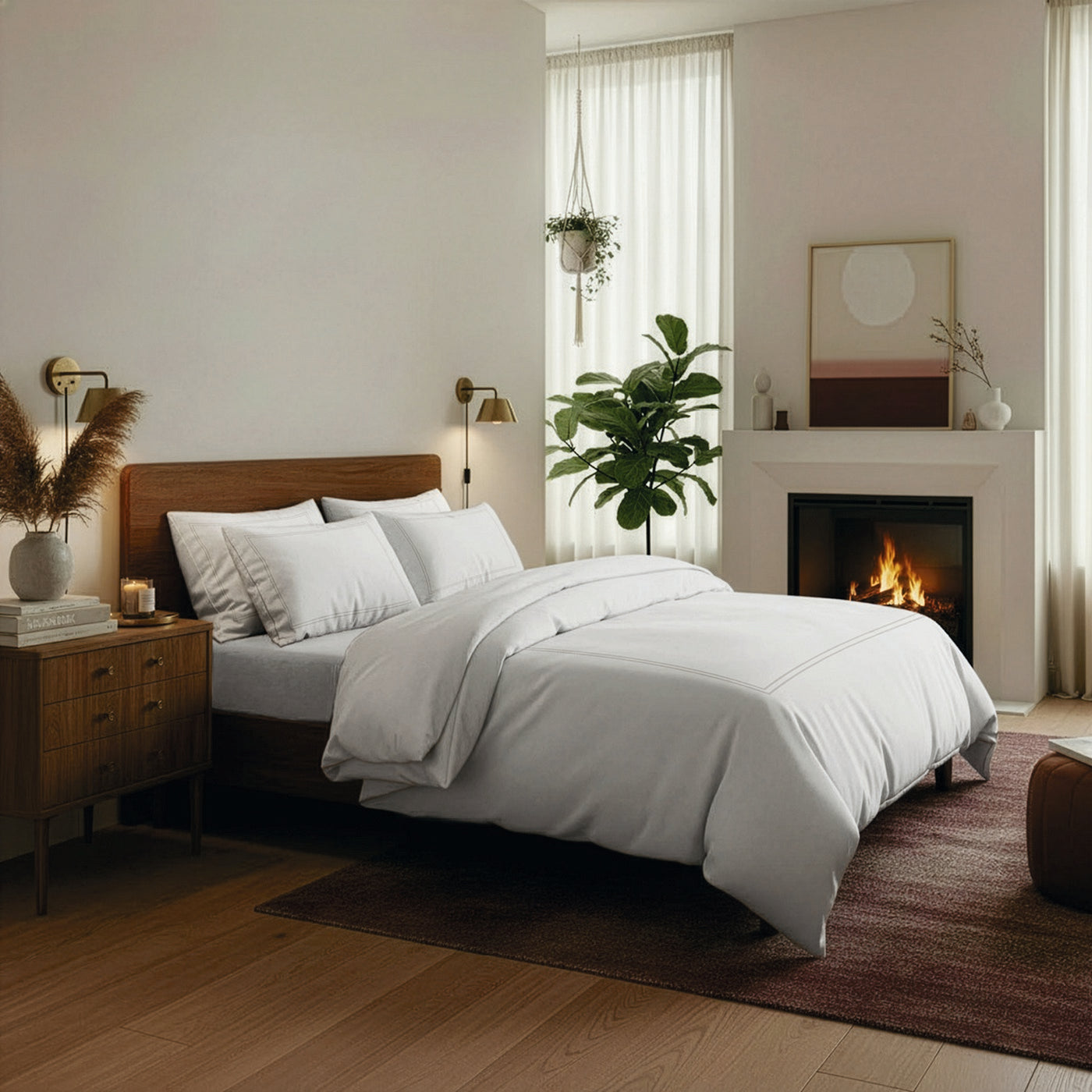 Annecy - Drap Plat - Satin De Coton - Taupe / Blanc