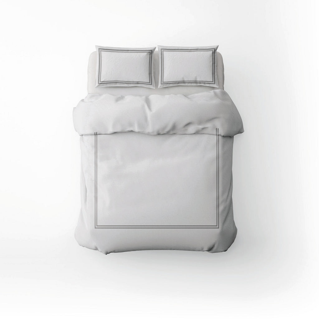 Annecy - Housse De Couette + Taie D'Oreiller - Satin De Coton - Gris / Blanc