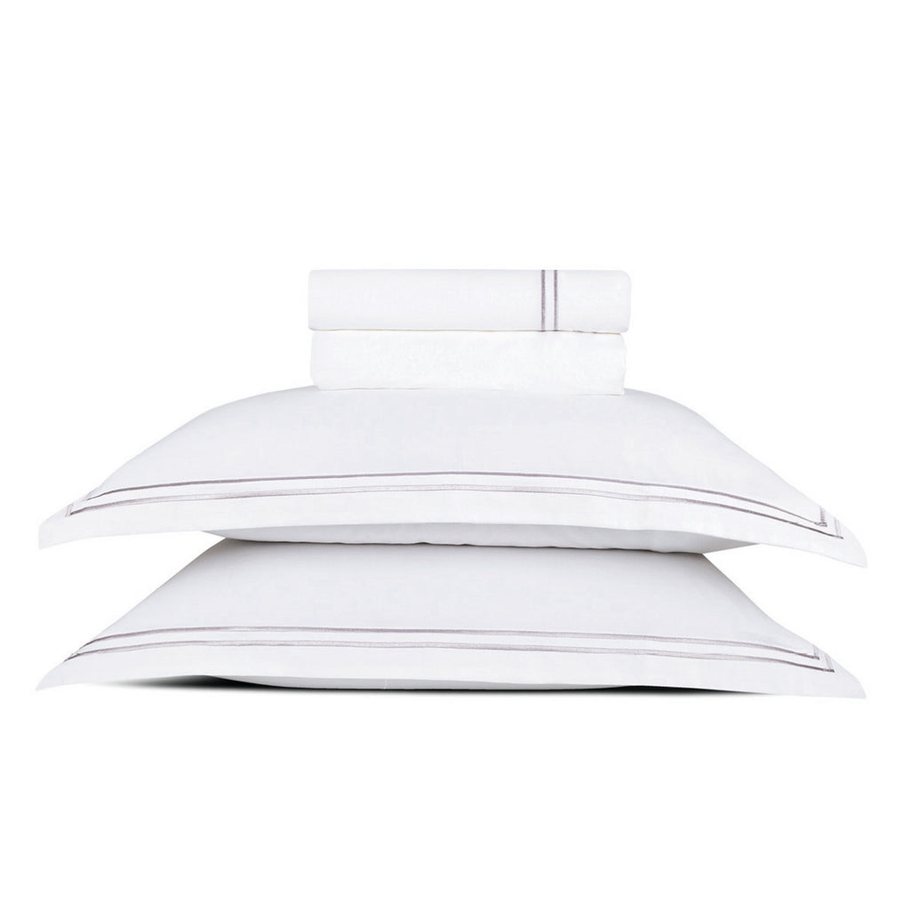 Annecy - Ensemble De Draps - Satin De Coton - Gris / Blanc