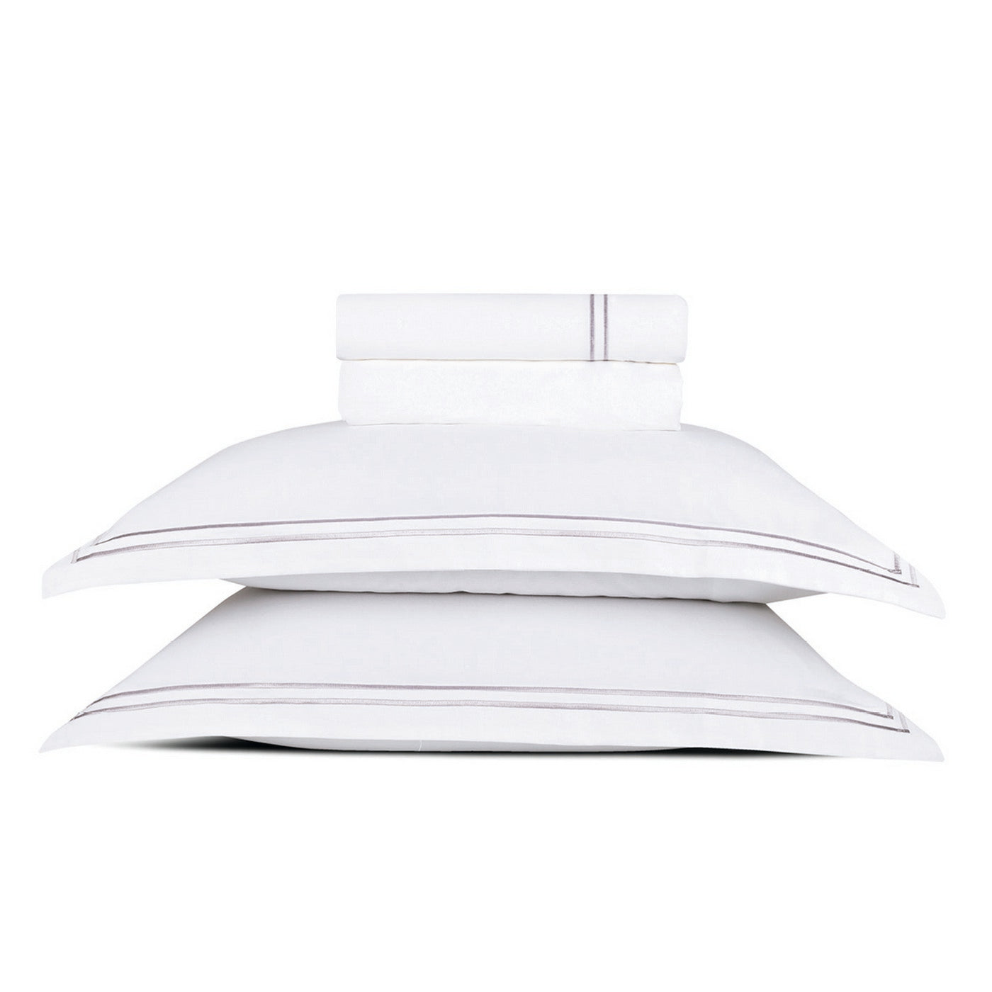 Annecy - Ensemble De Draps - Satin De Coton - Gris / Blanc