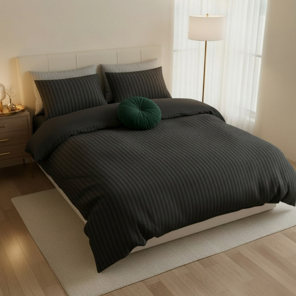 Dobby Stripe Woven Sheet Set - Taie D'Oreiller - Satin De Coton - Gris 03