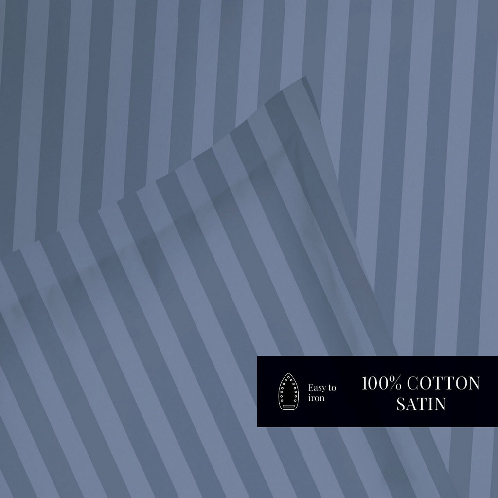 Dobby Stripe Woven - Housse De Couette + Taie D'Oreiller - Satin De Coton - Bleu 06