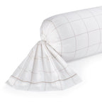 Carreaux Minimalistes - Taie De Traversin - Satin De Coton - Blanc / Taupe