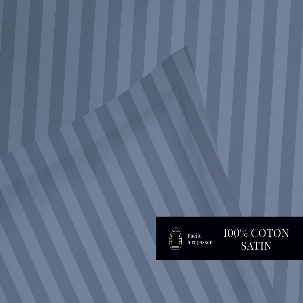 Dobby Stripe Woven Sheet Set - Drap Plat - Satin De Coton - Bleu 06