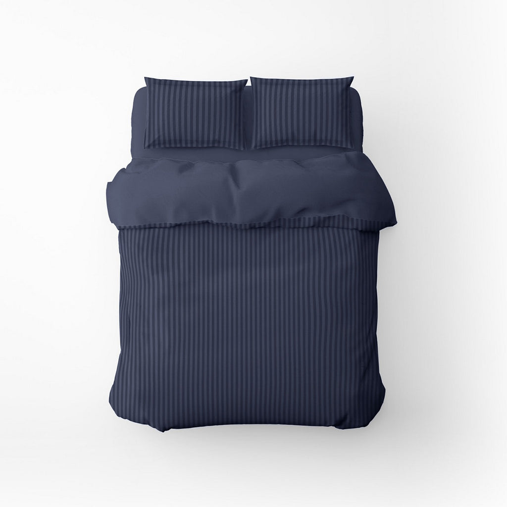 Dobby Stripe Woven - Housse De Couette + Taie D'Oreiller - Satin De Coton - Blue 11
