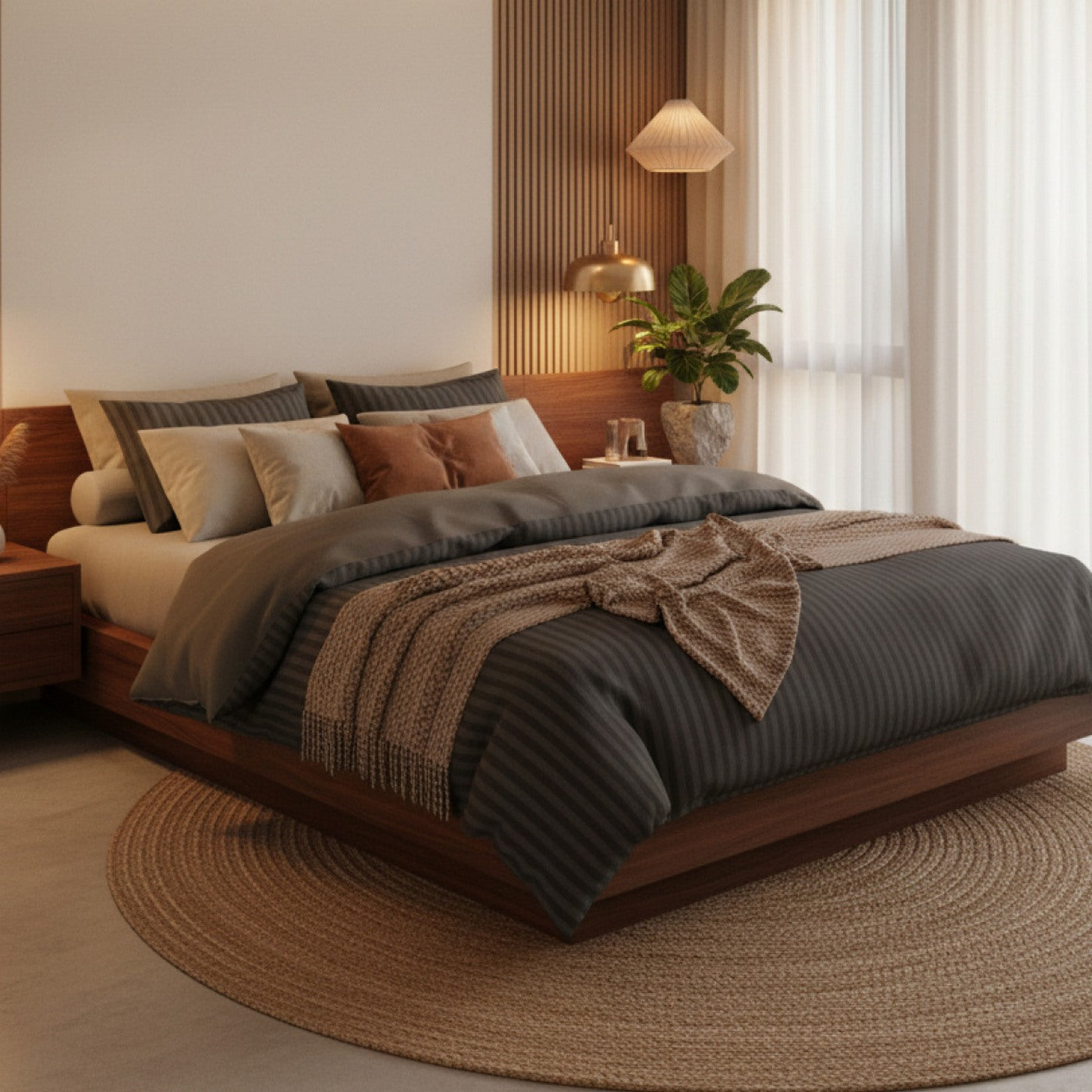 Dobby Stripe Woven Sheet Set - Taie D'Oreiller - Satin De Coton - Gris 02
