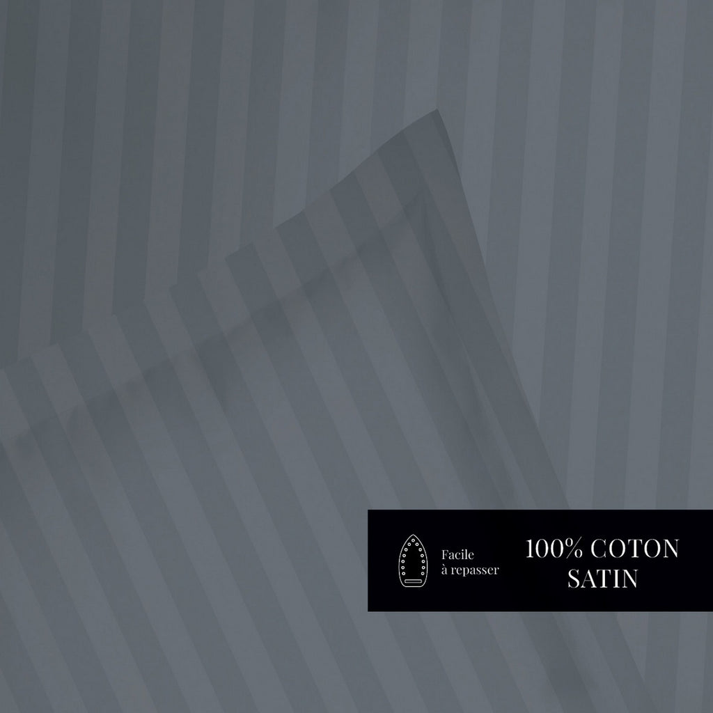 Dobby Stripe Woven Sheet Set - Taie D'Oreiller - Satin De Coton - Gris 02