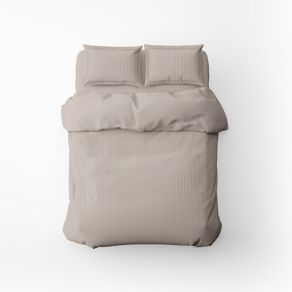 Dobby Stripe Woven - Housse De Couette + Taie D'Oreiller - Satin De Coton - Taupe 01