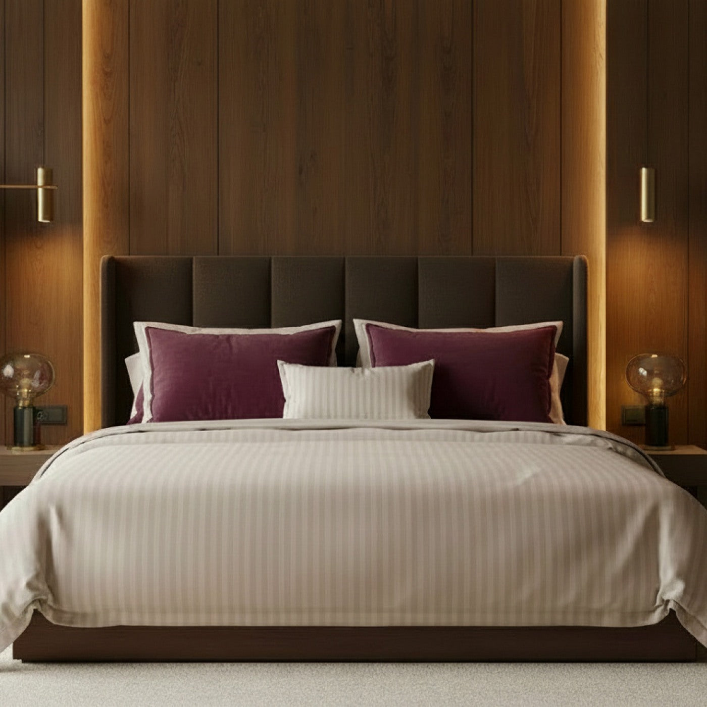Dobby Stripe Woven - Housse De Couette + Taie D'Oreiller - Satin De Coton - Taupe 01