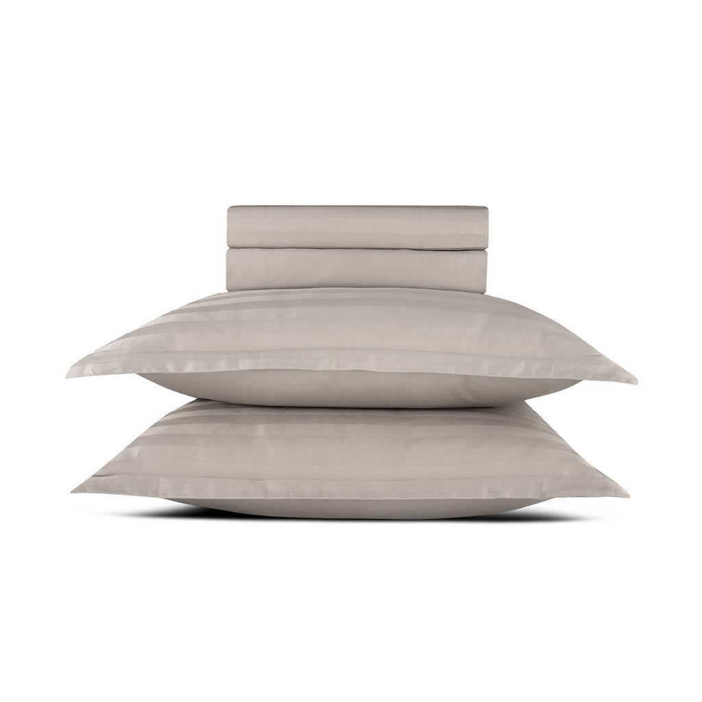 Dobby Stripe Woven - Ensemble De Draps - Satin De Coton - Taupe 01