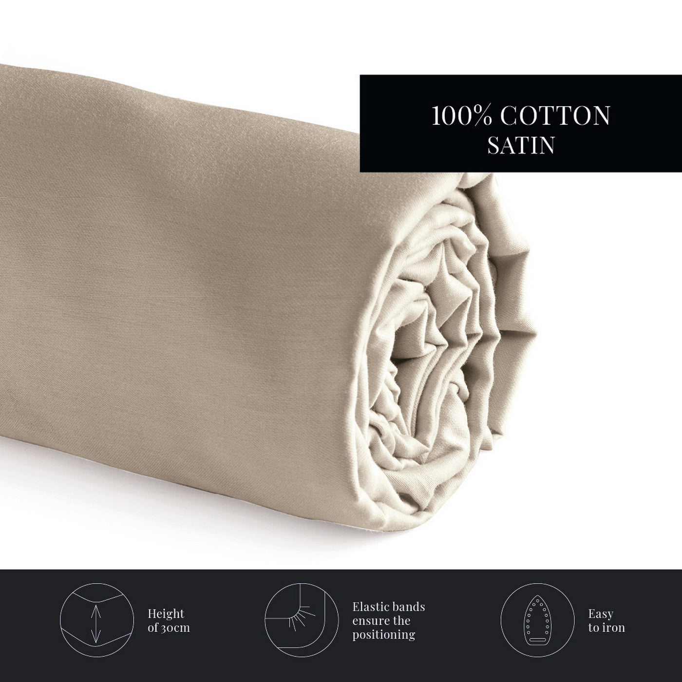 Uni - Drap-Housse - Satin De Coton - Taupe 01