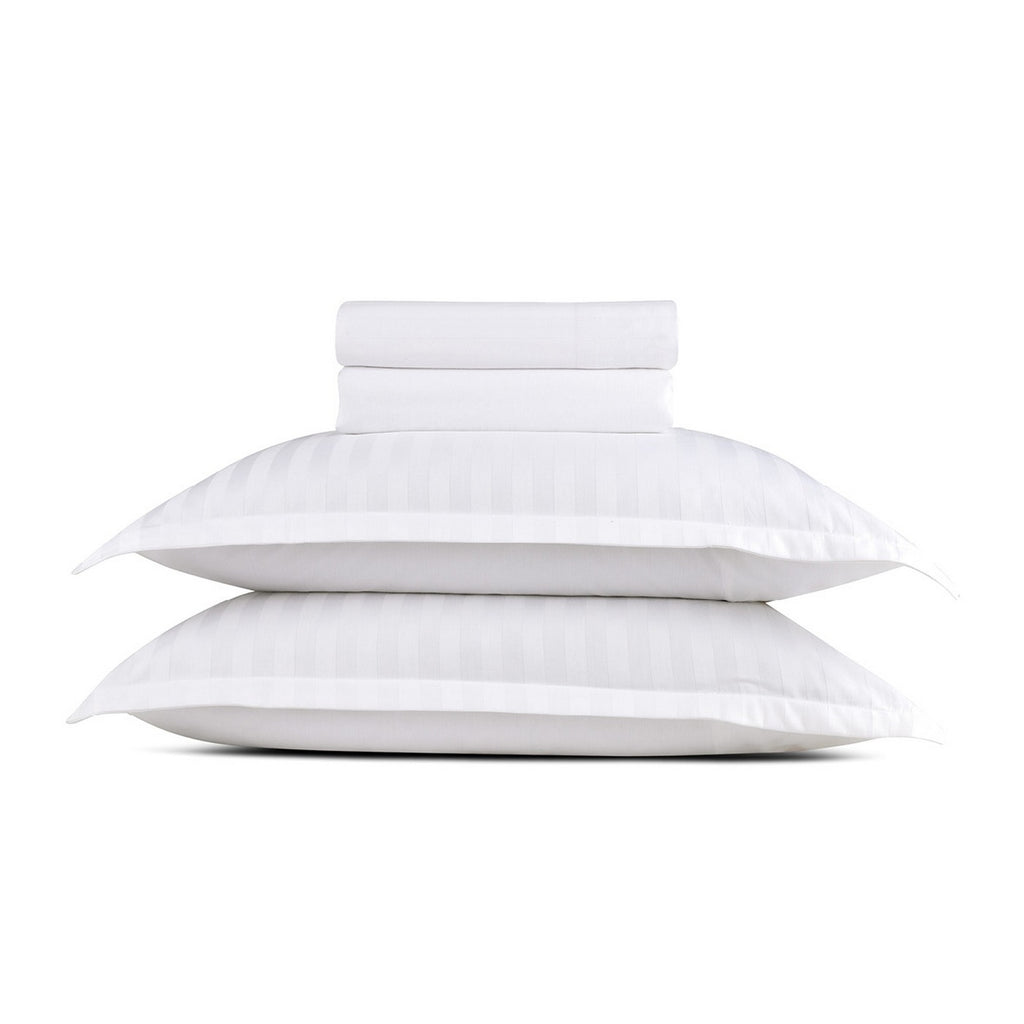 Dobby Stripe Woven - Ensemble De Draps - Satin De Coton - Blanc 01