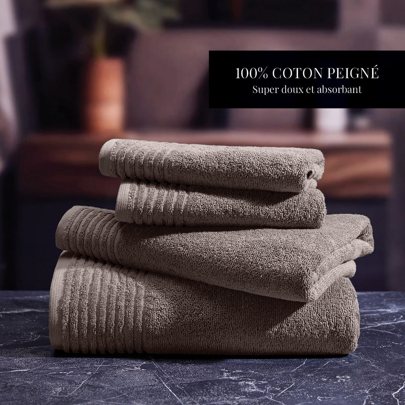 Ecume - Serviette + Drap De Bain Coton Peigné Lt - Brun