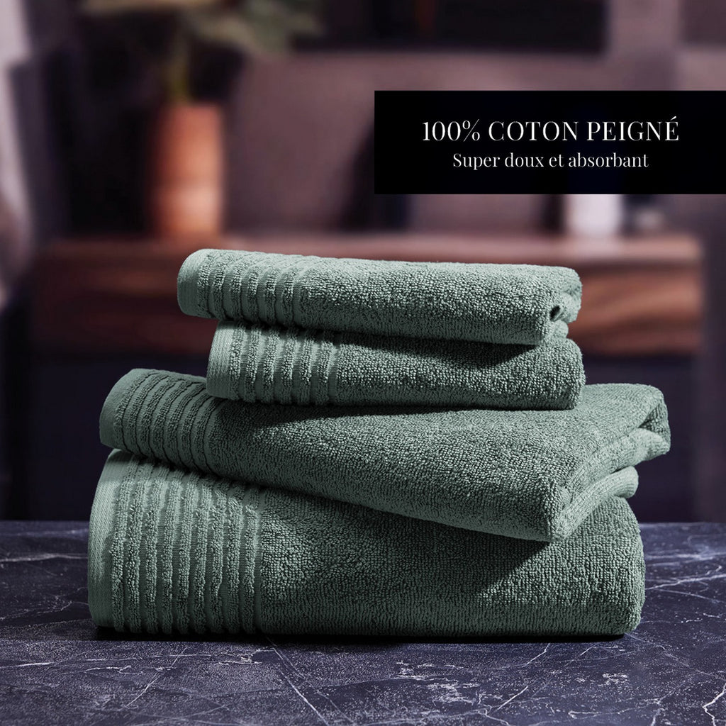 Ecume - Serviette Coton Peigné Lt - Vert Bouteille