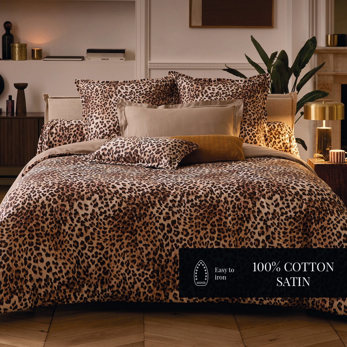 Fauve - Housse De Couette + Taie D'Oreiller - Satin De Coton - Brun Clair