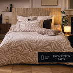 Evasion Zébrée - Housse De Couette + Taie D'Oreiller - Satin De Coton - Taupe
