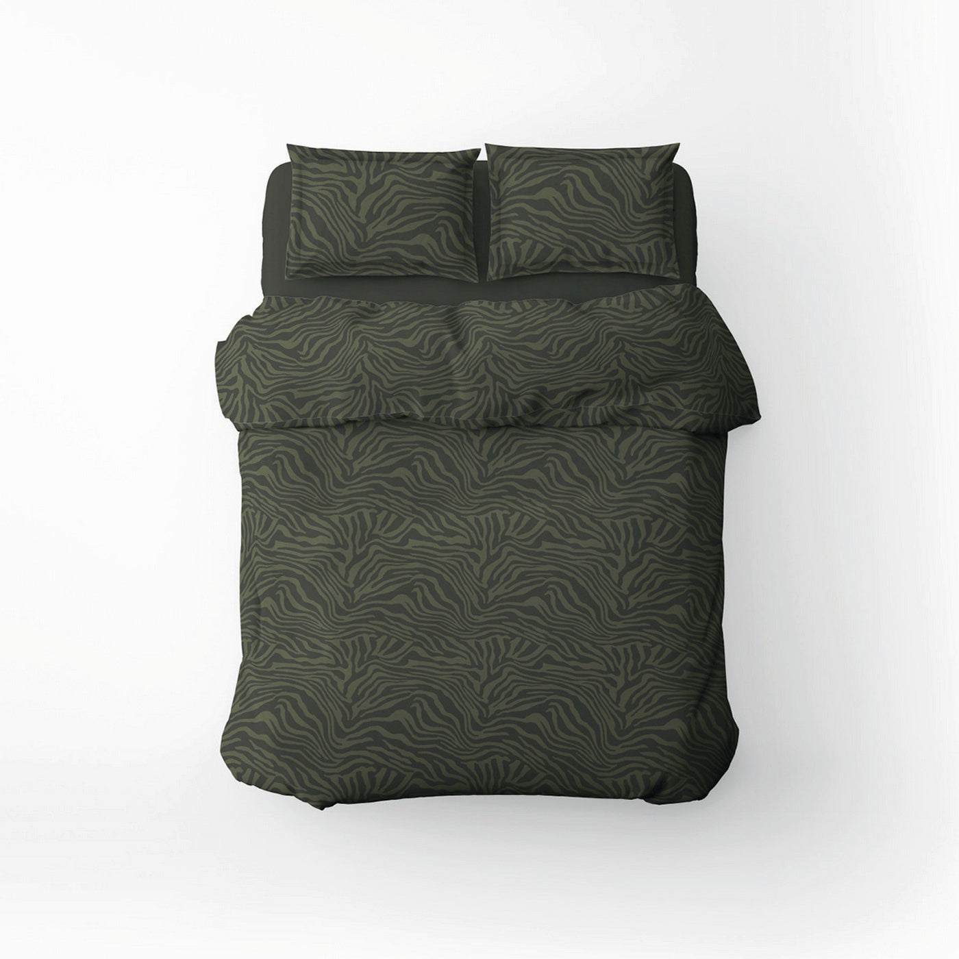 Evasion Zébrée - Housse De Couette + Taie D'Oreiller - Satin De Coton - Vert Foncé
