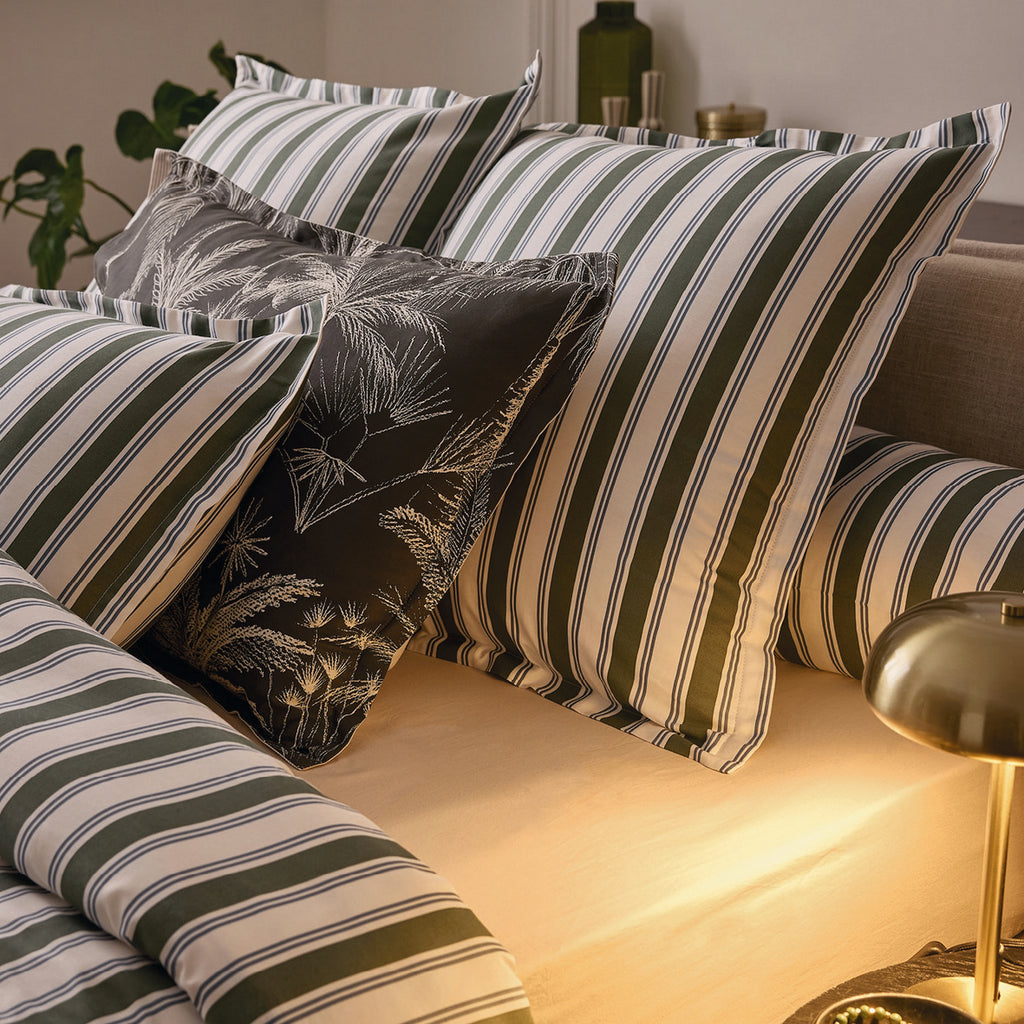 Soline - Housse De Couette + Taie D'Oreiller - Satin De Coton - Vert / Bleu