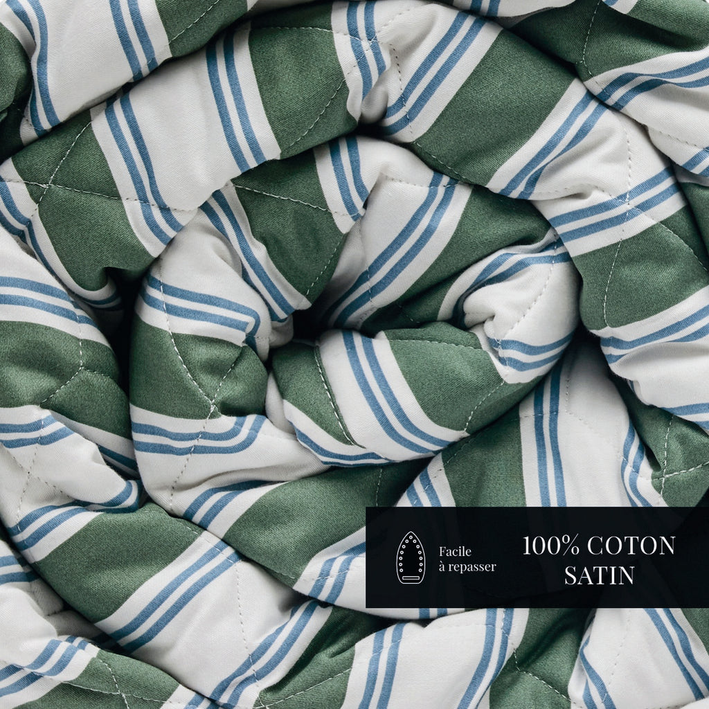 Soline - Couvre-Lit - Satin De Coton - Vert / Bleu