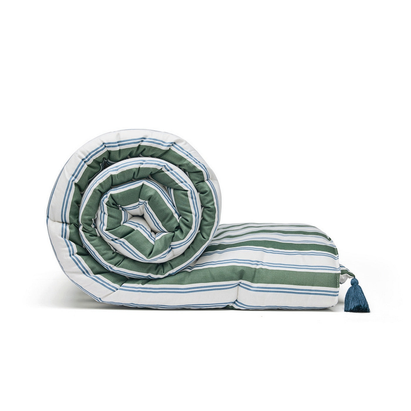 Soline - Édredon Avec Glands - Satin De Coton - Vert / Bleu