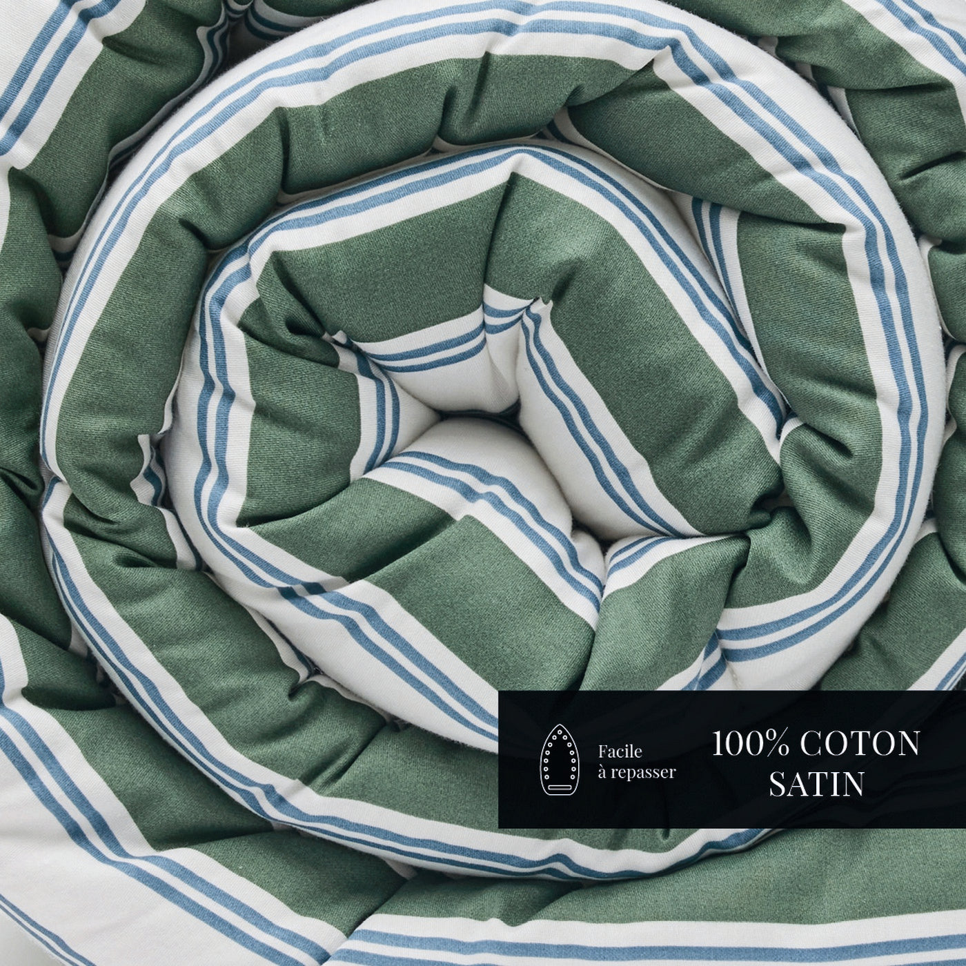Soline - Édredon Avec Glands - Satin De Coton - Vert / Bleu