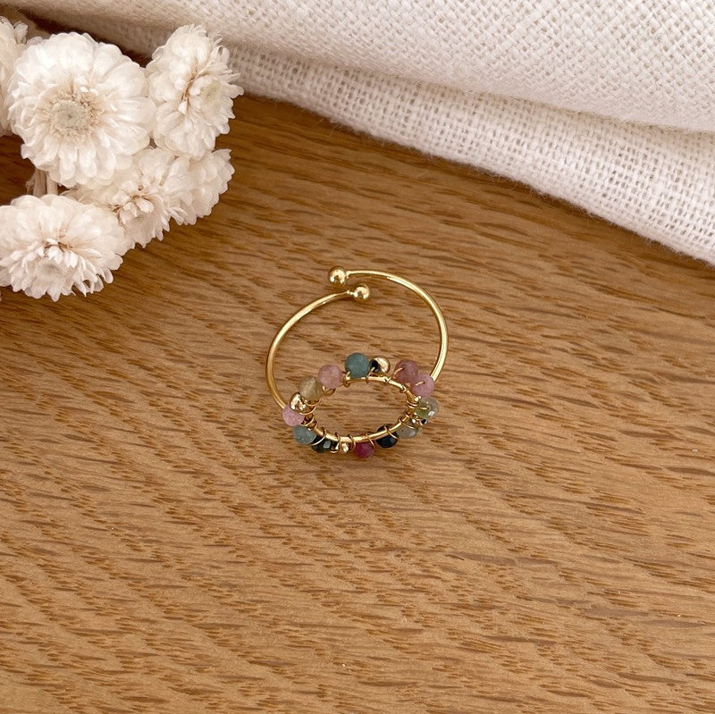 Bague "Olympe" tourmaline acier-Bagues-Instants Plaisirs • Bijoux-Instants Plaisirs | Bijoux