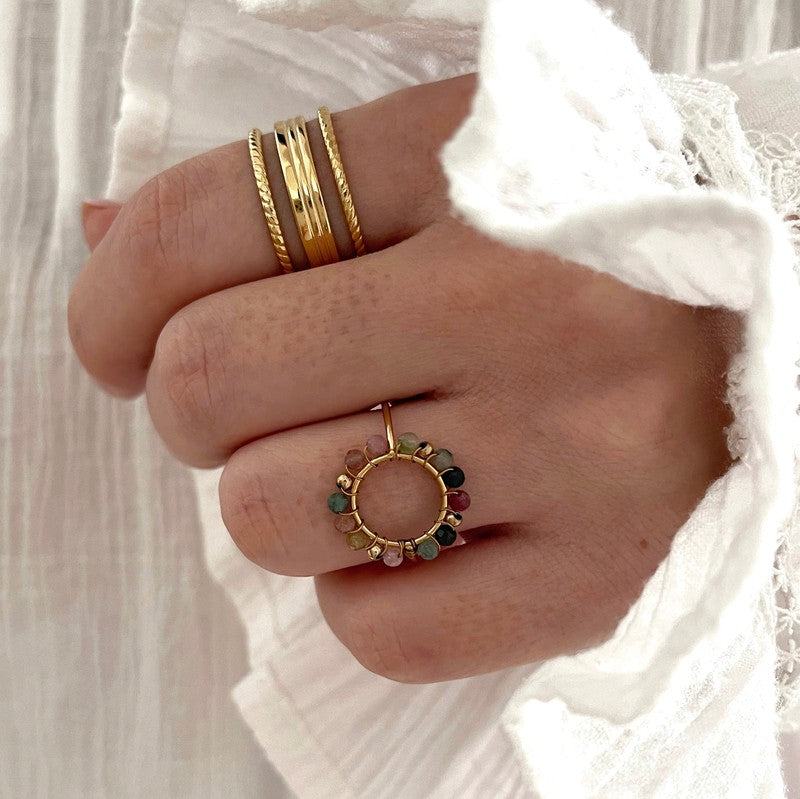 Bague "Olympe" tourmaline acier-Bagues-Instants Plaisirs • Bijoux-Instants Plaisirs | Bijoux