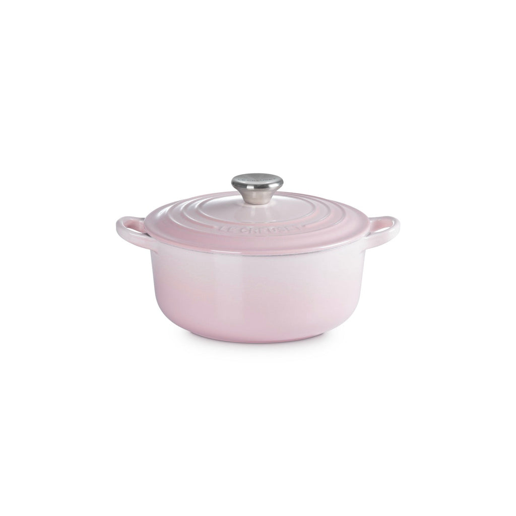 Round Traditional Casserole - Enamelled Cast Iron - 20cm - Shell Pink - Stainless Steel Knob