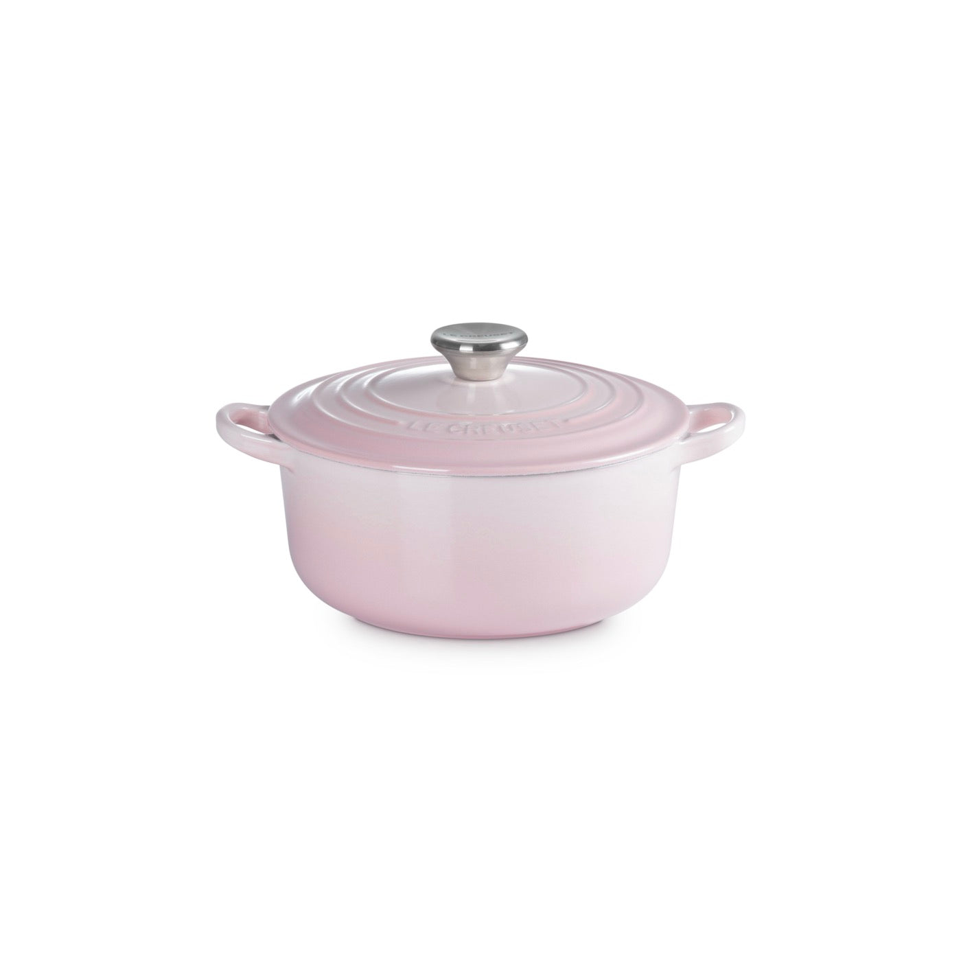 Round Traditional Casserole - Enamelled Cast Iron - 20cm - Shell Pink - Stainless Steel Knob