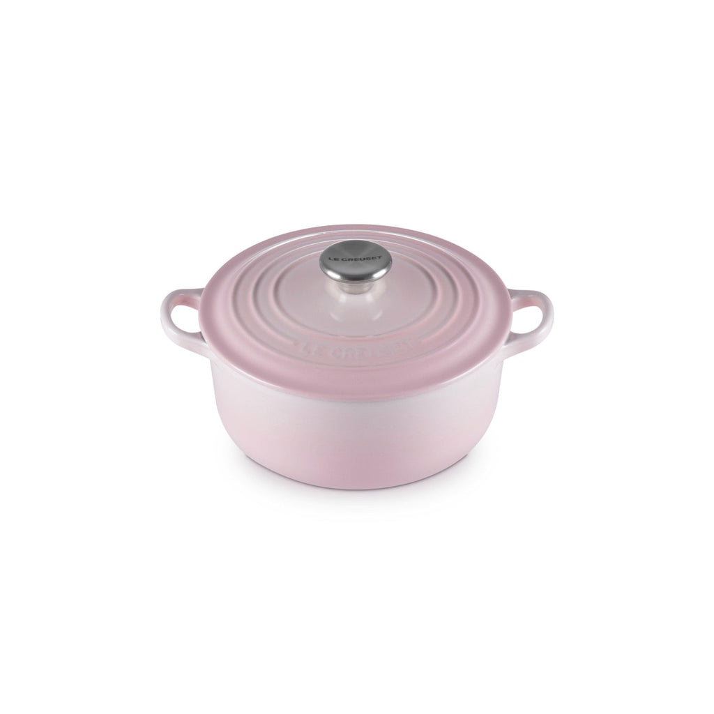 Round Traditional Casserole - Enamelled Cast Iron - 20cm - Shell Pink - Stainless Steel Knob