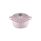 Round Traditional Casserole - Enamelled Cast Iron - 20cm - Shell Pink - Stainless Steel Knob