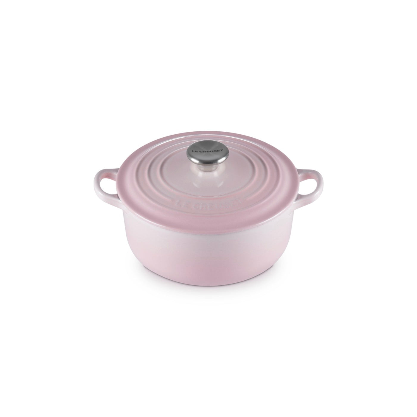 Round Traditional Casserole - Enamelled Cast Iron - 20cm - Shell Pink - Stainless Steel Knob