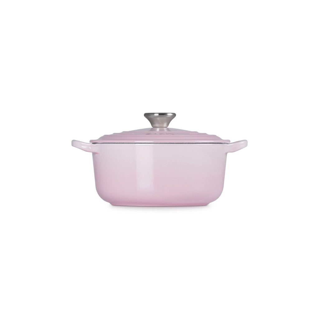 Round Traditional Casserole - Enamelled Cast Iron - 20cm - Shell Pink - Stainless Steel Knob