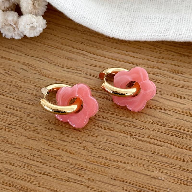 Créoles "Flora" corail acier-Boucles d'oreilles-instants-plaisirs-Instants Plaisirs | Bijoux