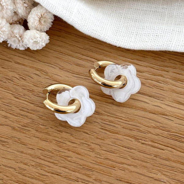 Pendientes aro “Flora” acero blanco-Instants-Plaisirs-Pendientes-Instants Plaisirs | Joyas