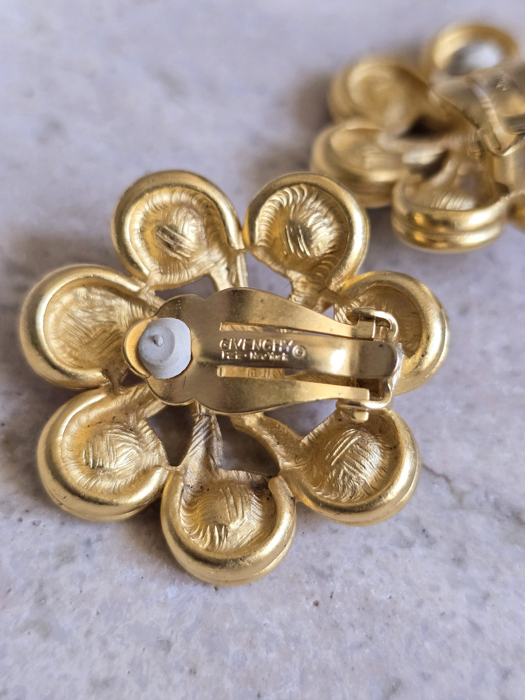 Vintage Givenchy Gold-Tone Floral Clip-On Earrings With Multicolour Crystals