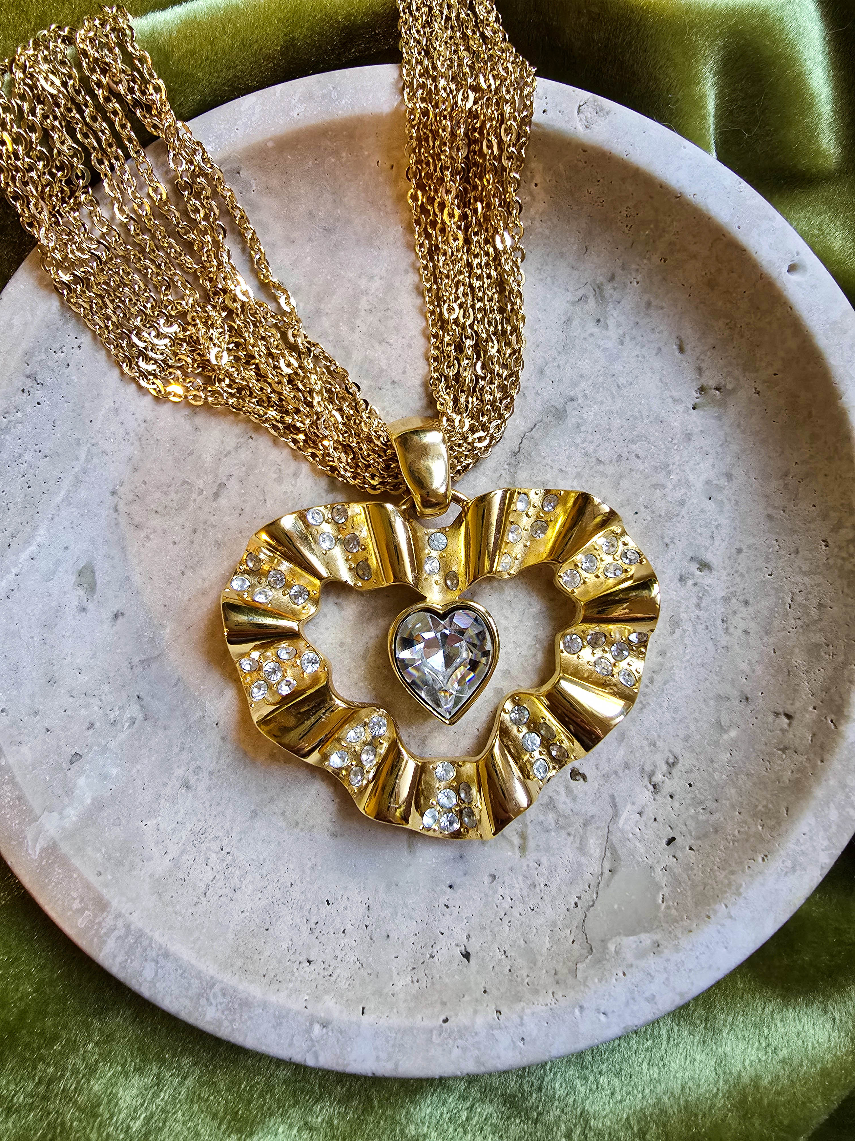 Collier Givenchy Vintage Maxi Pendentif Cœur Et Multi-Chaînes