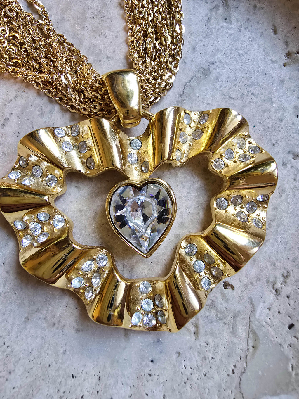 Collier Givenchy Vintage Maxi Pendentif Cœur Et Multi-Chaînes