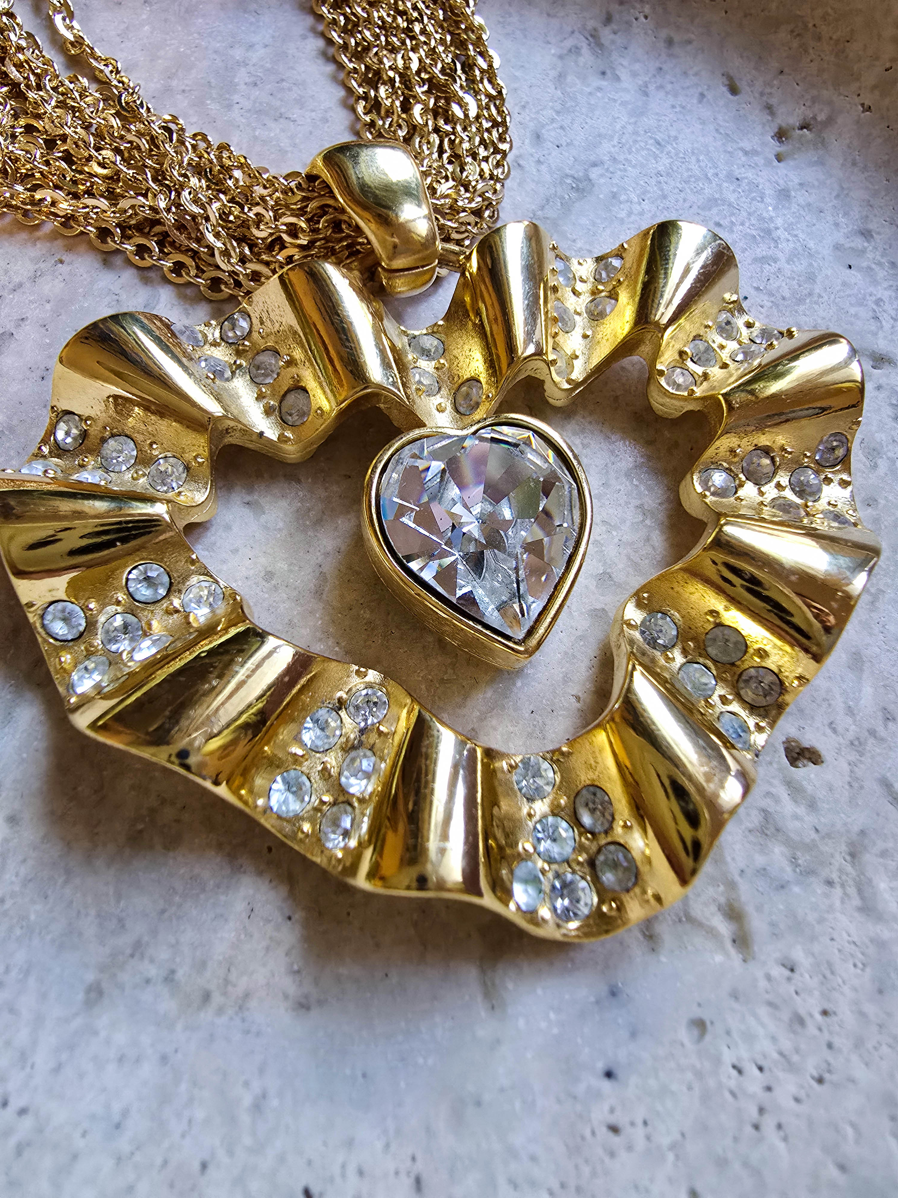 Collier Givenchy Vintage Maxi Pendentif Cœur Et Multi-Chaînes