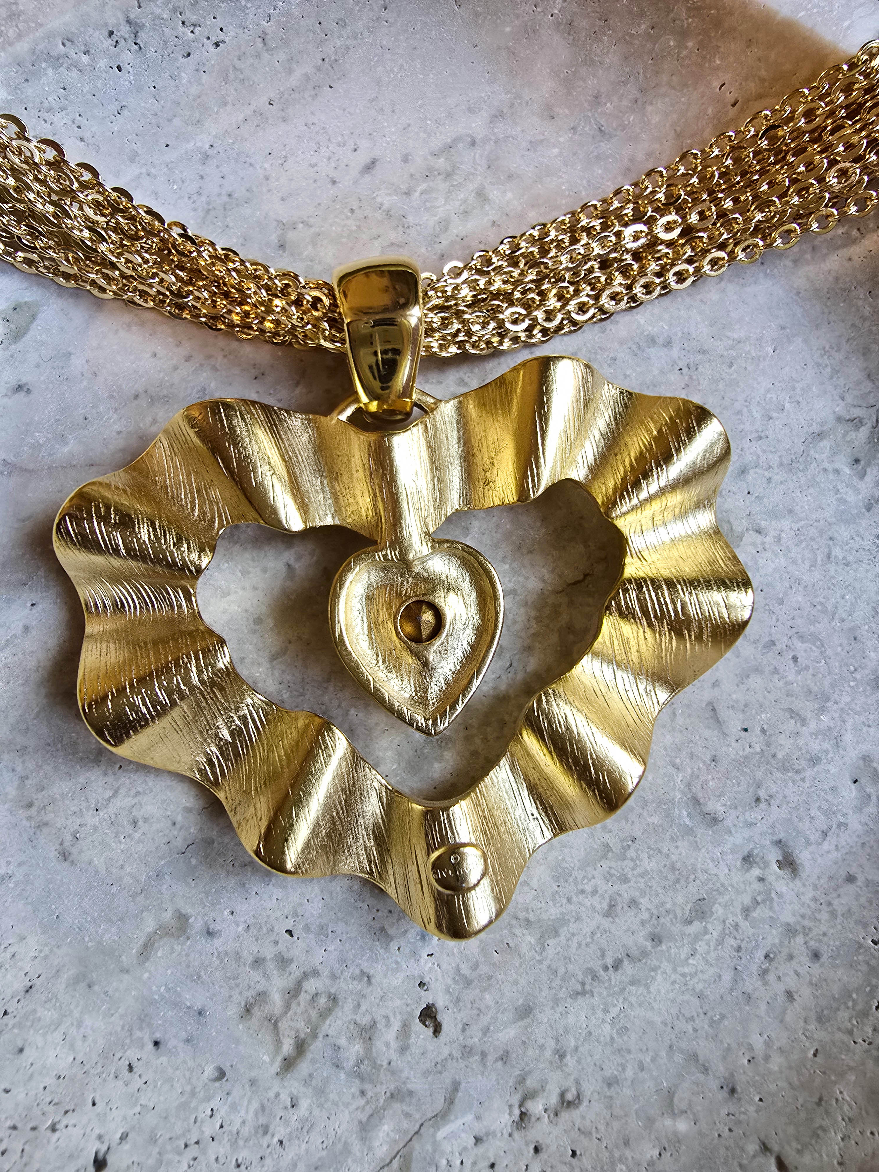 Collier Givenchy Vintage Maxi Pendentif Cœur Et Multi-Chaînes