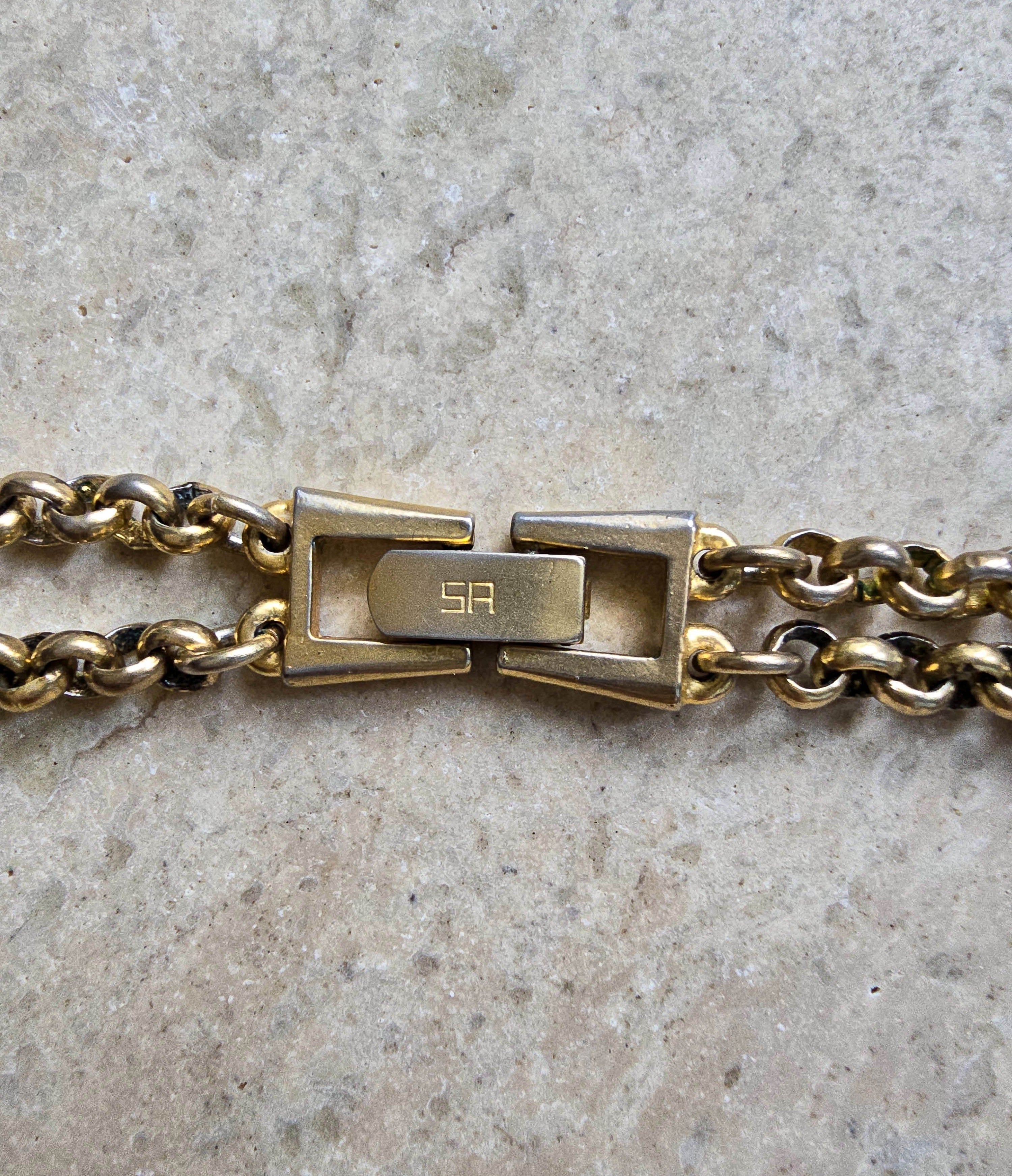 Vintage Sonia Rykiel Gold-Plated Necklace - Interlocking Links and Clear Oval Rhinestones
