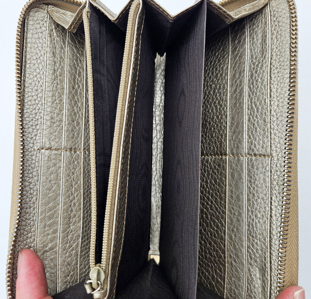 Portefeuille Gucci Cuir Grainé Doré Bamboo Zippy