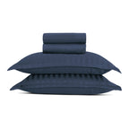 Jacquard - Ensemble De Draps - Satin De Coton Rayure Tissé Dobby - Bleu 11