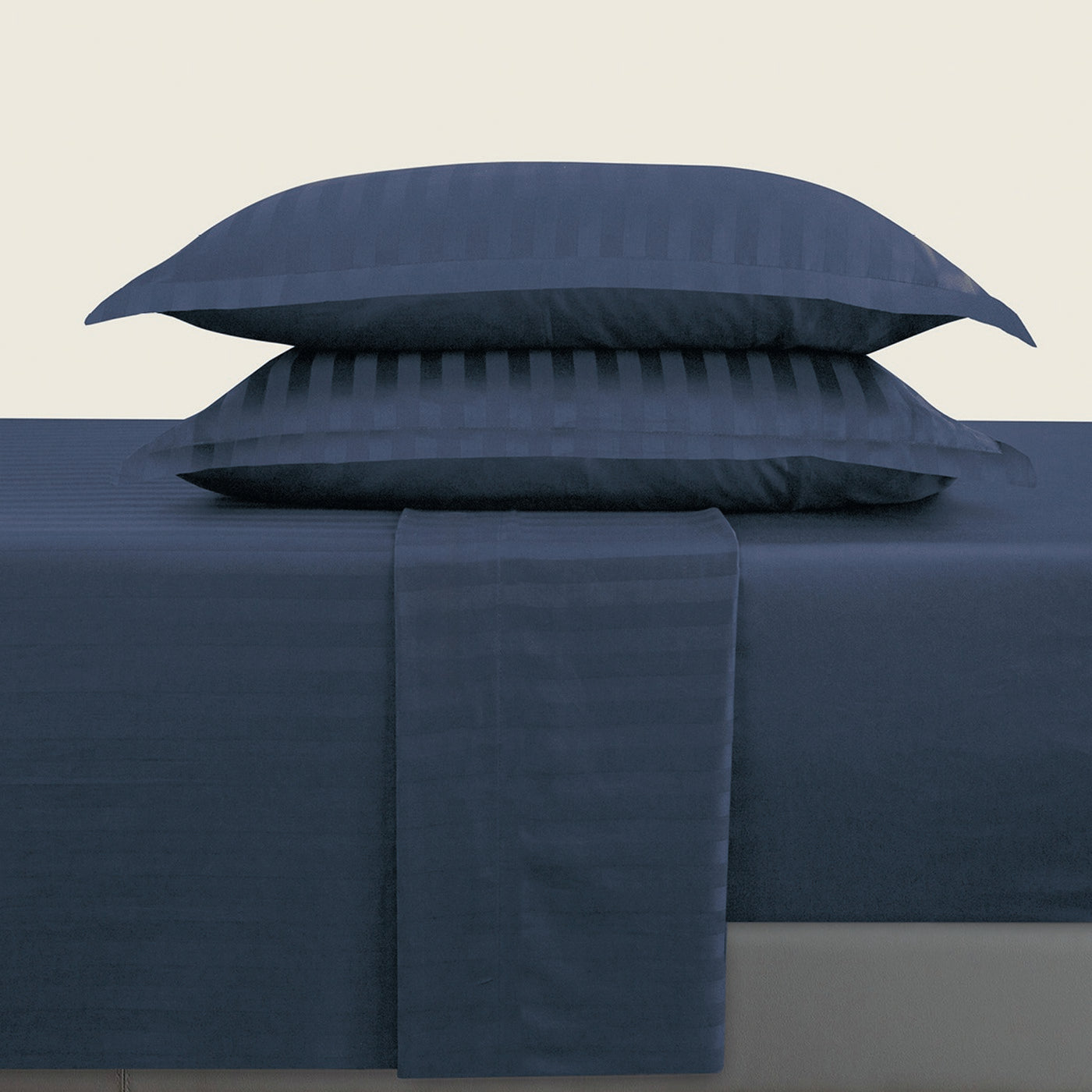 Jacquard - Ensemble De Draps - Satin De Coton Rayure Tissé Dobby - Bleu 11